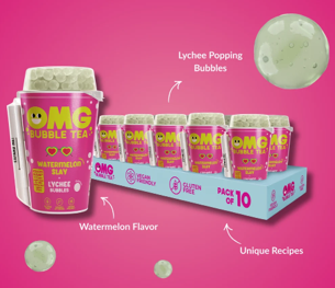 OMG Bubble Tea Watermelon, Lychee palloilla 10x265ml